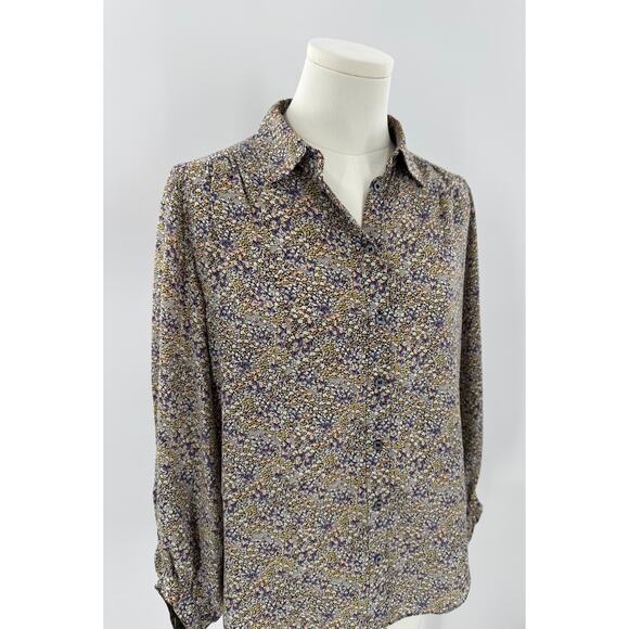 & Other Stories Silk Floral Blouse Long Sleeve Top Button up Shirt White 4 S - Picture 2 of 10